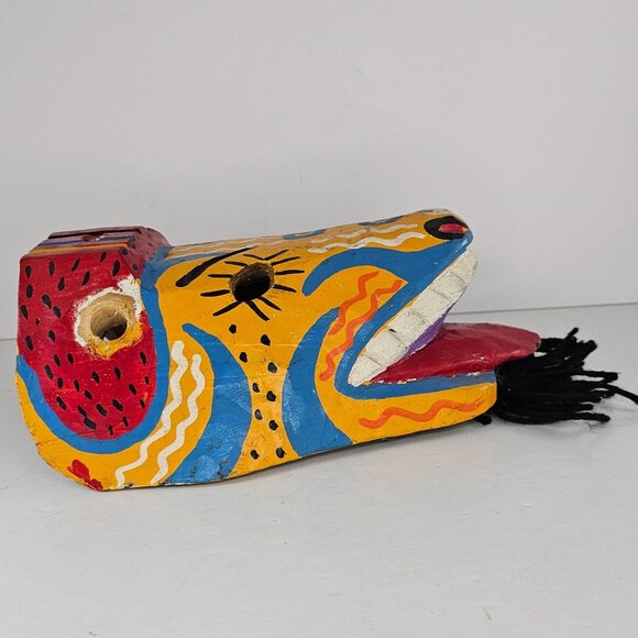 Hand-Painted Wooden Guatemalan Mask With Colorful Tribal Design & Yarn Beard - Picture 7 of 8